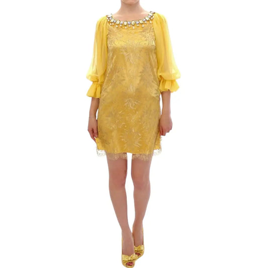 Dolce & Gabbana Yellow lace crystal mini dress