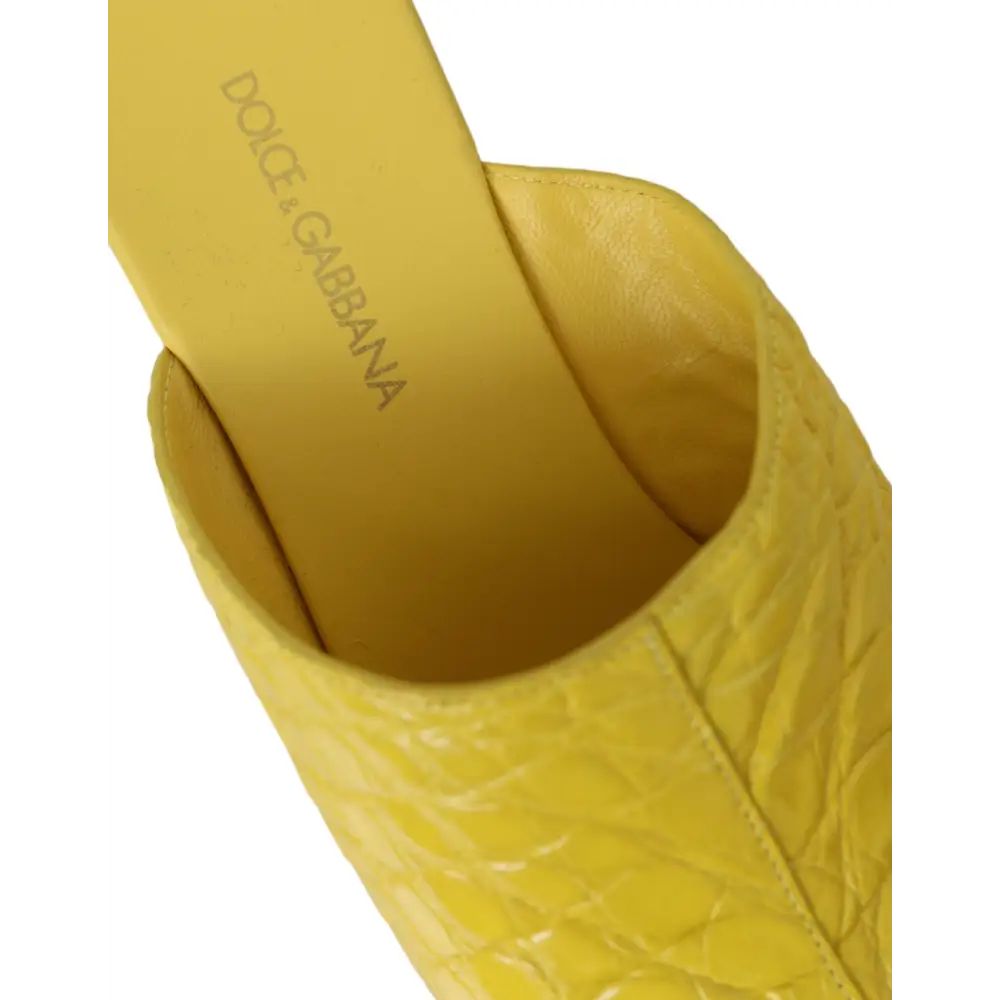 Dolce & Gabbana gul læder wood mule wedge med krokodillepræg