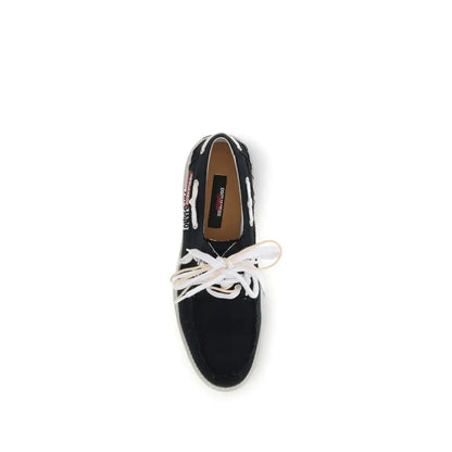 Sorte Dsquared² boat shoes i sort canvas med hvide snører og subtilt grafisk print på siden