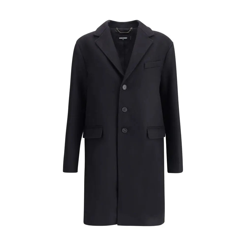 Sort Dsquared² uldmidi coat i sort med struktureret krave