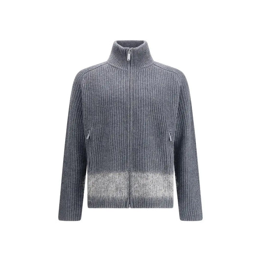 Grå ribbed Dsquared² zip cardigan med gradient fade til lys grå kant