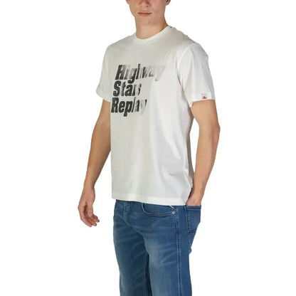 Replay white cotton t-shirt med Highway Star Replay-tryk foran