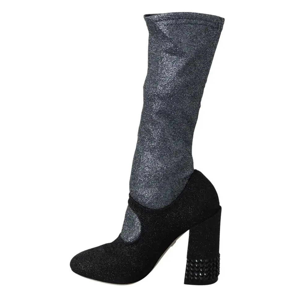 Glitrende sort og grå strømpe støvle med Gabbana black crystal Mary Janes detaljer