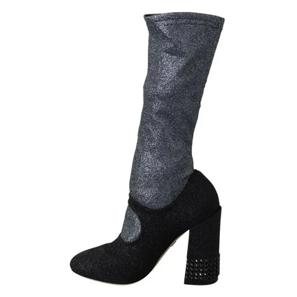 Glitrende sort og grå strømpe støvle med Gabbana black crystal Mary Janes detaljer