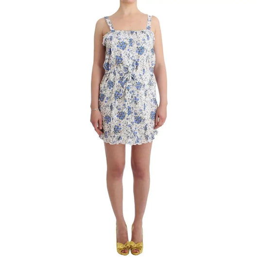 Ermanno Scervino Beachwear Blue Floral Beach Mini Dress Short