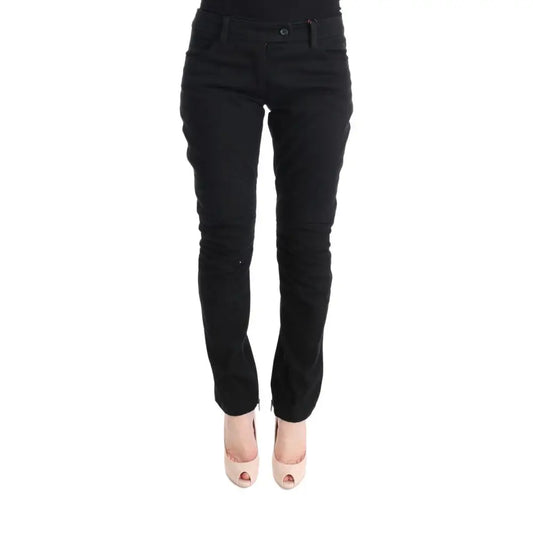 Ermanno Scervino Black Cotton Slim Fit Casual Pants