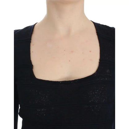 Ermanno Scervino Blue Knitted Wool Stretch Sweater Top