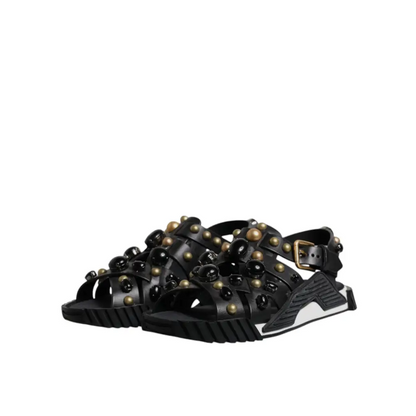 Dolce & Gabbana gabbana black leather studded slides med perler og chunky sål