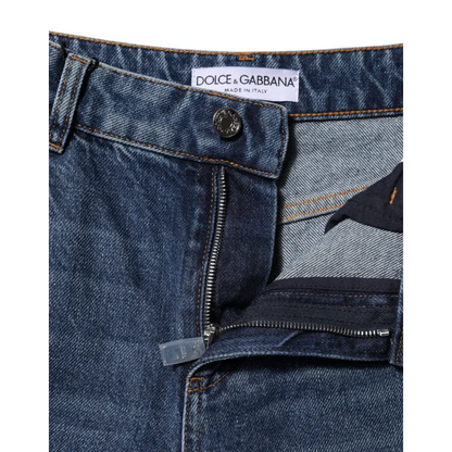 Dolce & Gabbana blue cotton wide leg tattered jeans, made in Italy