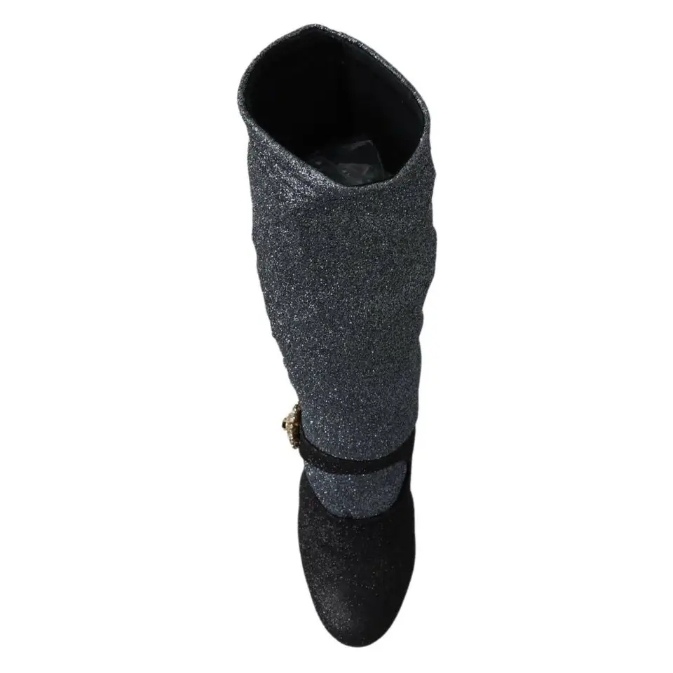 Gabbana black crystal Mary Janes booties i grå glitter med sort semsket tå og guldspænde