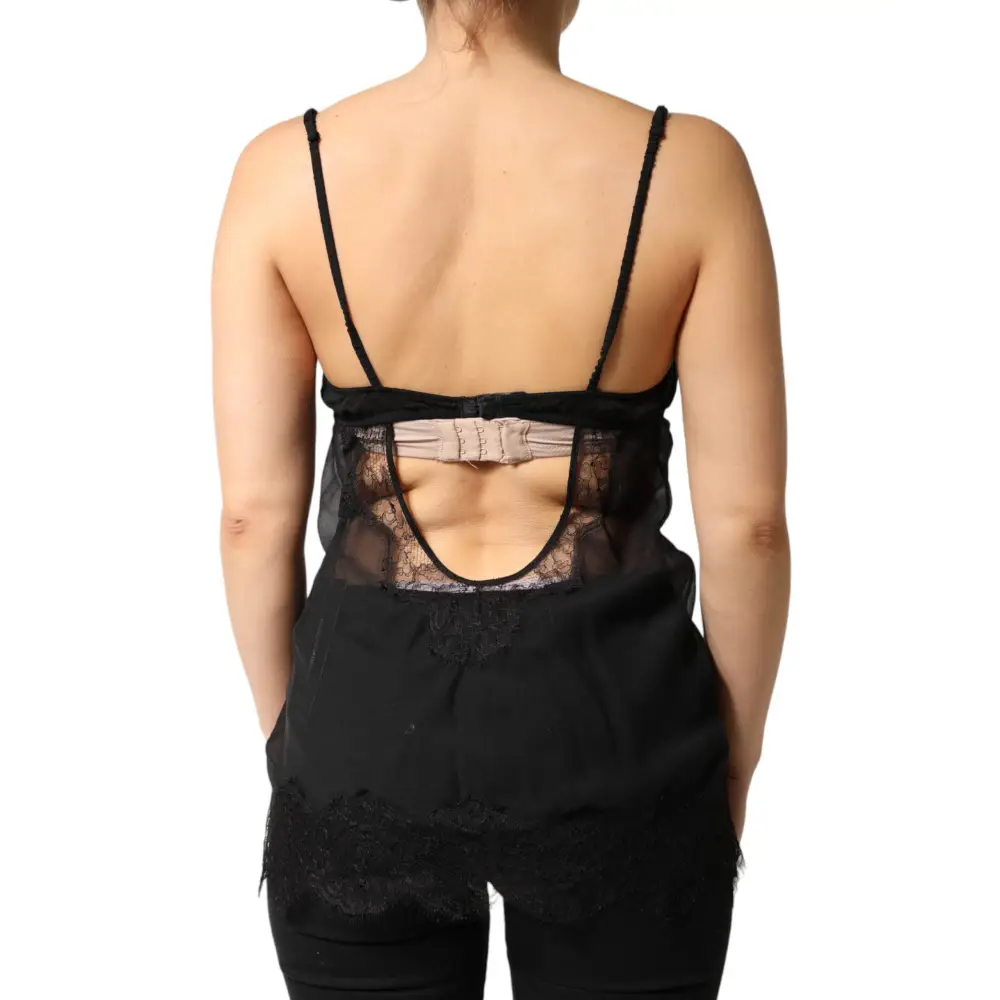 Dolce & Gabbana sort side af silkeblomstret blonder chemise med beige spænde