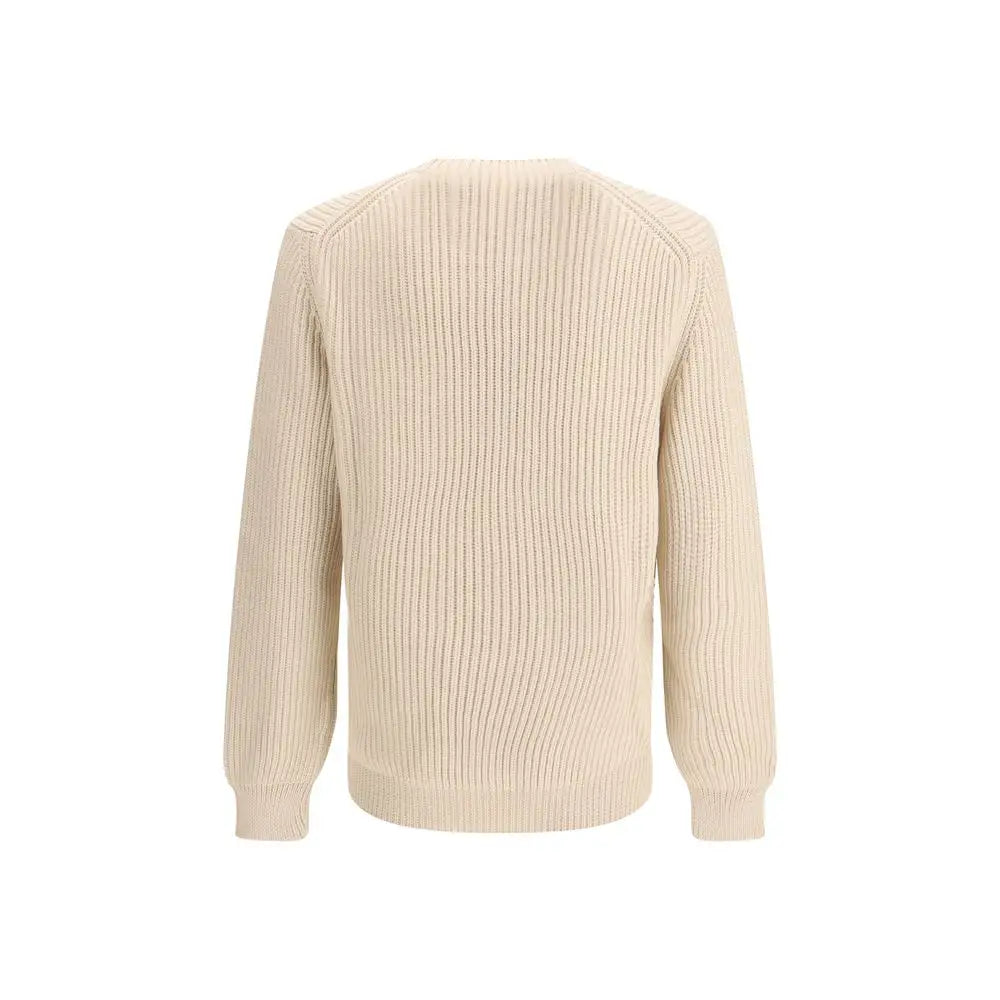 Fendi beige fleece uld sweater med rib og crew hals