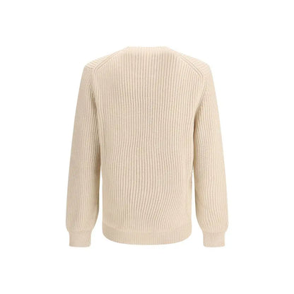Fendi beige fleece uld sweater med rib og crew hals