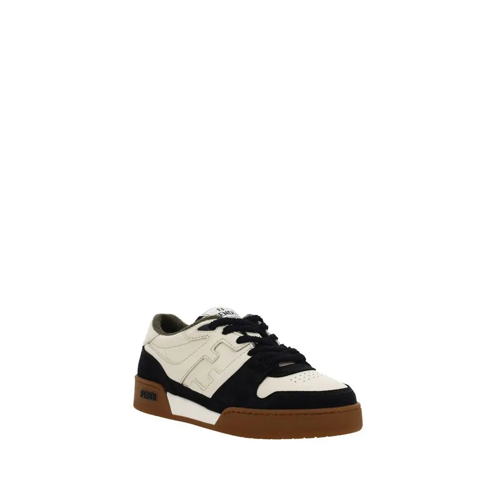 Fendi black calf leather Bos Taurus sneakers with white accents and brown sole