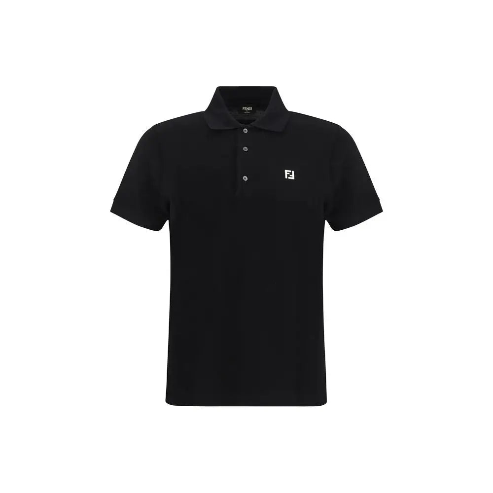 Fendi black cotton polo shirt med hvidt logo og knapper