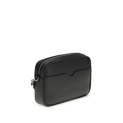 Fendi sort læder crossbody taske med sølv lynlås, 100% originale brands
