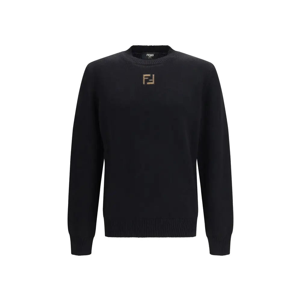 Fendi sort sortsvatter i sort fleece uld med subtilt guldlogo