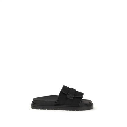 Fendi black polyamide slip-on slide sandal med tyk platform sål og justerbar spænde