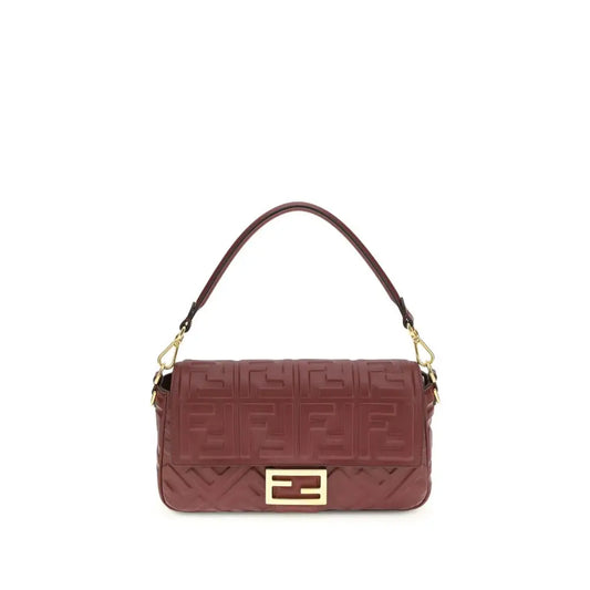 Fendi Bordeaux bos taurus læder skulderpose i burgundy med quiltet FF-logo og guld hardware