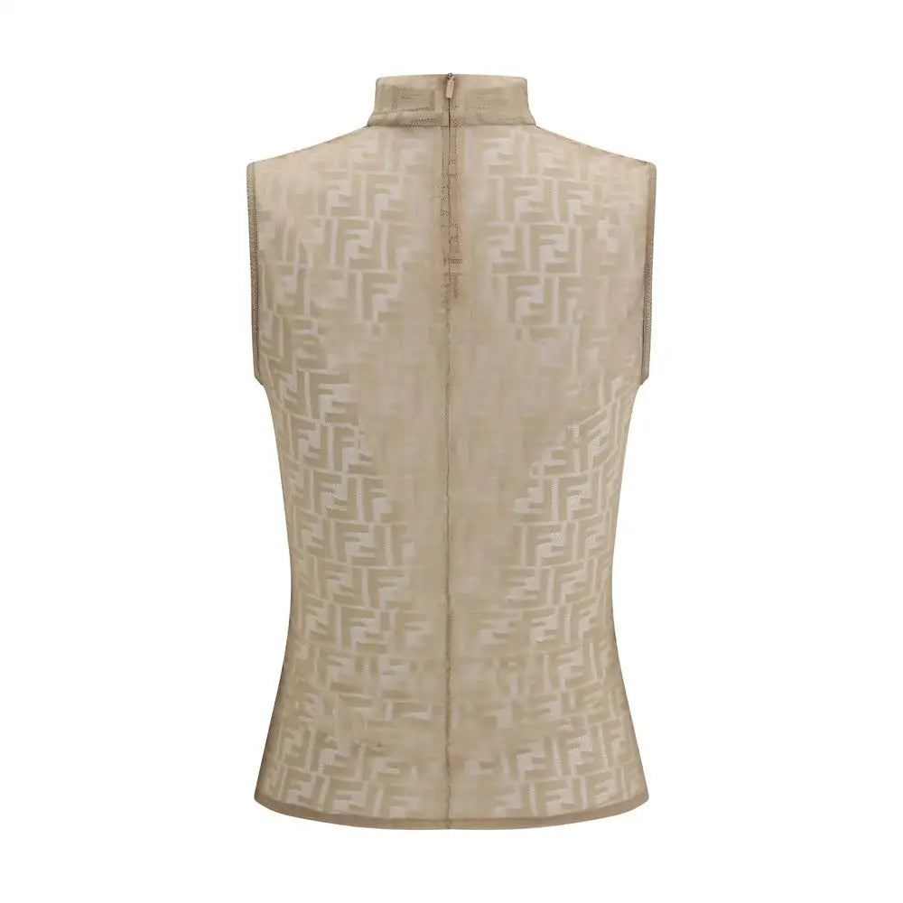 Fendi multicolor polyamide top i beige med gentagende FF-logo mønster