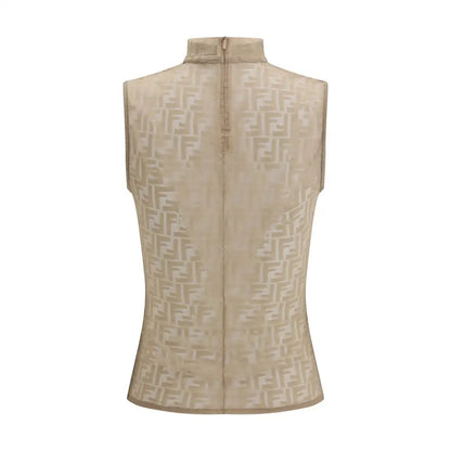 Fendi multicolor polyamide top i beige med gentagende FF-logo mønster