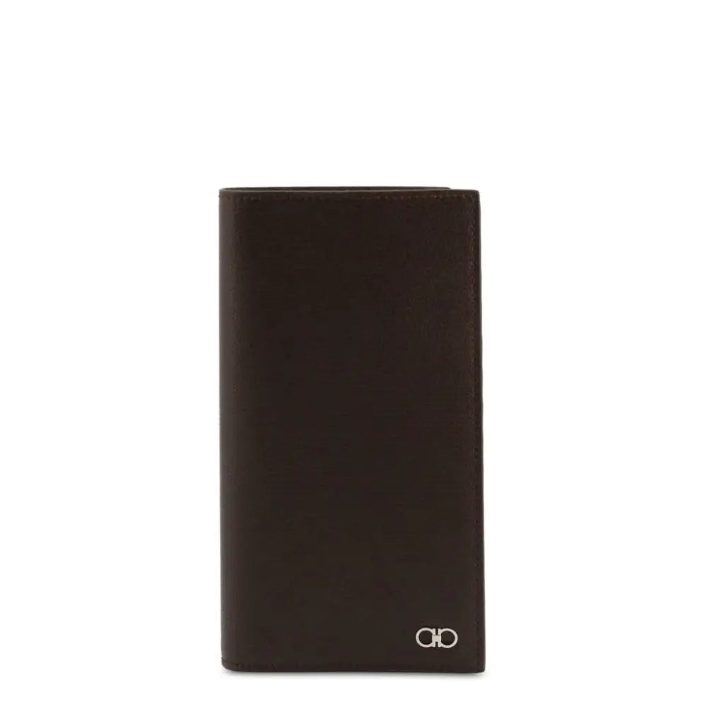 Mørk brun læderpung Ferragamo 660991 med logo, outlet mærkevarer