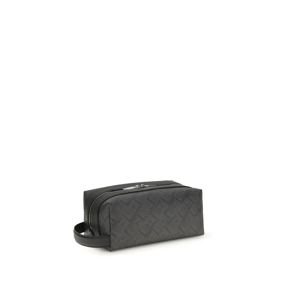 Ferragamo sort sort calf leather Bos Taurus taske med monogram