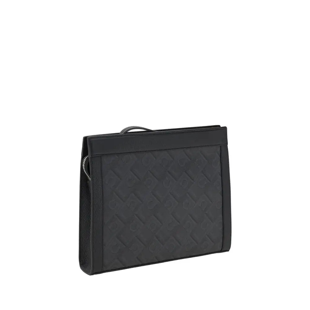 Ferragamo sort polyethylen clutch med embosset diamantmønster og topbær