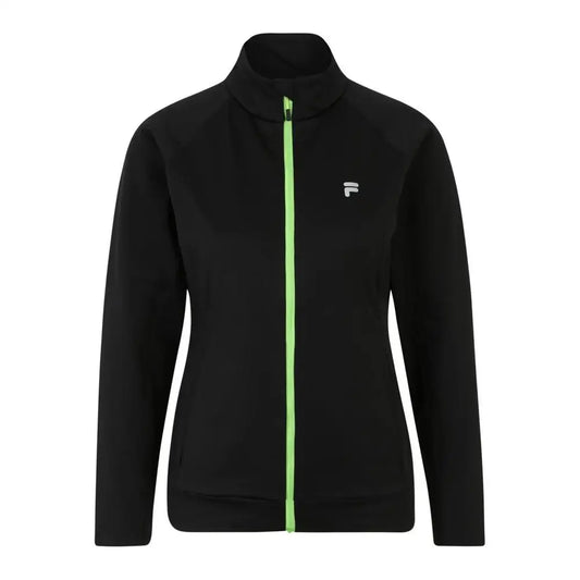 Fila sort polyester sweatshirt med neon grøn lynlås og hvid logo