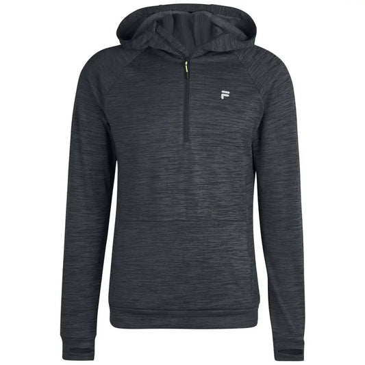 Mørk grå hejret Fila-hoodie med halv lynlås og logo. Spar 30-70% på 100% originale brands