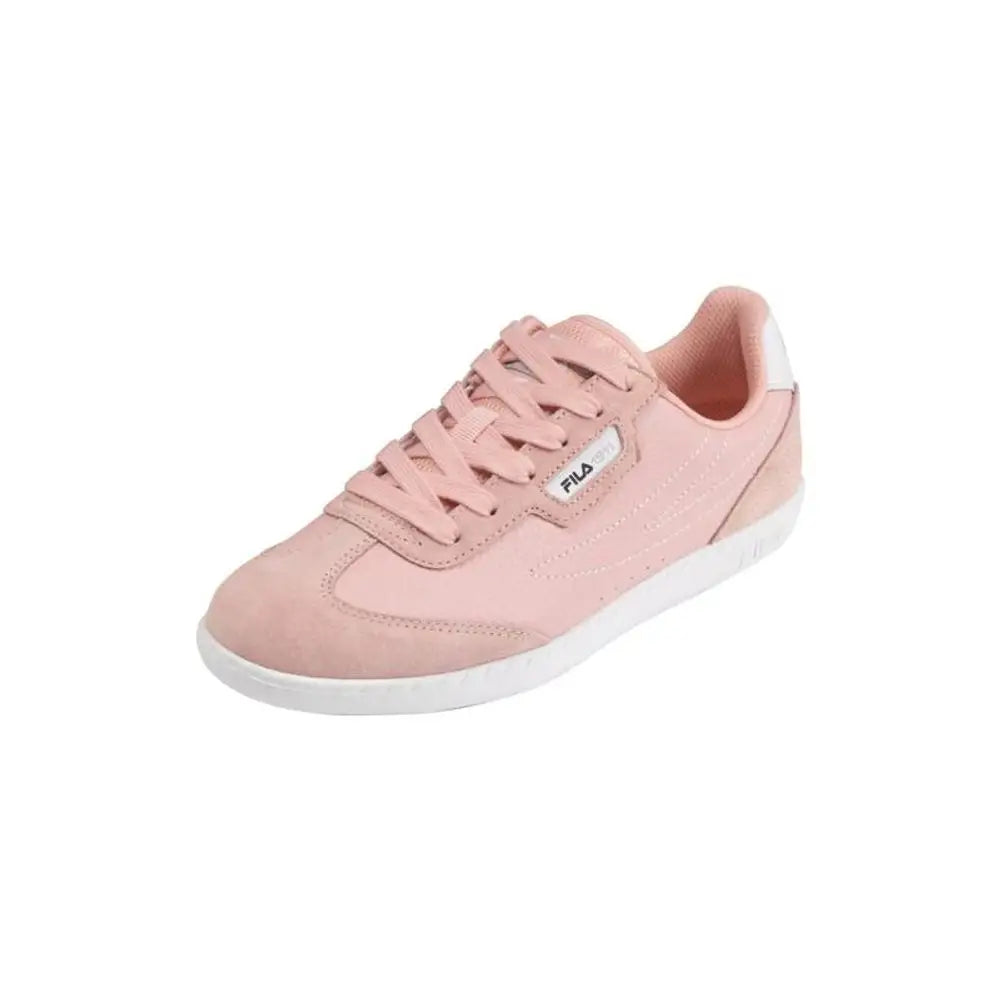 Rosa Fila læder low top sneakers med pink suede, hvid gummisål og matchende snører