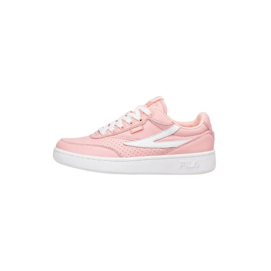 Fila pink leather low top sneaker with white laces and swoosh