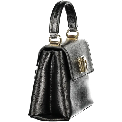 Furla Nero læderhåndtaske med sort tekstureret læder og guld hardware