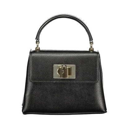 Sort Furla Nero læderhåndtaske med sort tekstureret læder og sølv-logo
