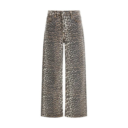 Ganni multicolor højskårne wide-leg jeans med faded grå-sort leopardprint