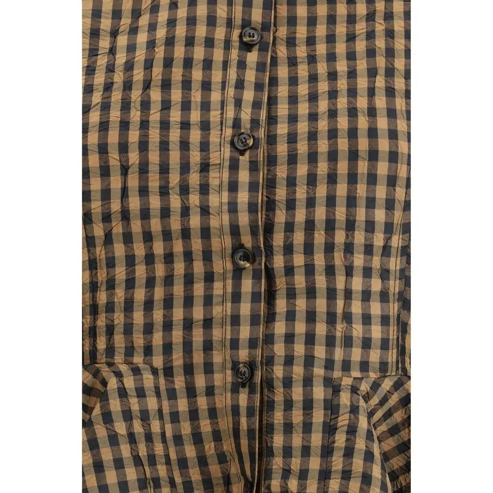 Ganni multicolor polyester blouse med quiltet jakke i tan-sort gingham