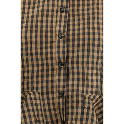 Ganni multicolor polyester blouse med quiltet jakke i tan-sort gingham
