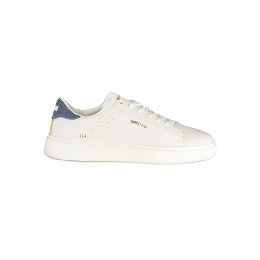 Gas Bianco sneaker in bianco poliuretano uomo con accento denim blu