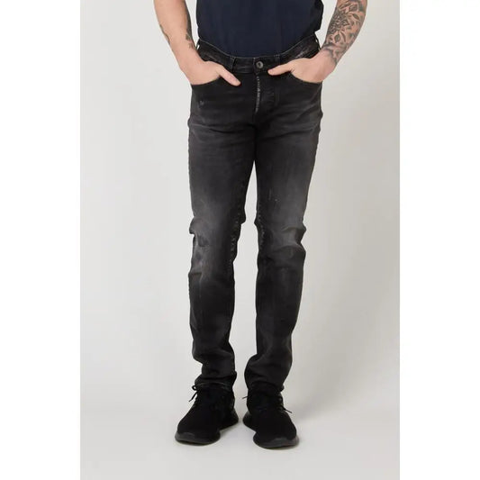 Gas Black Cotton skinny jeans i sort sort med fadevask