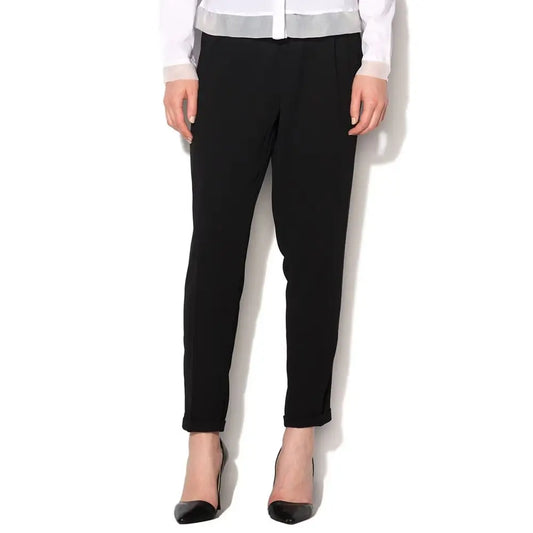 Gas Black Polyester casual pants in sleek black tailored trousers with straight-leg cut and rolled cuffs