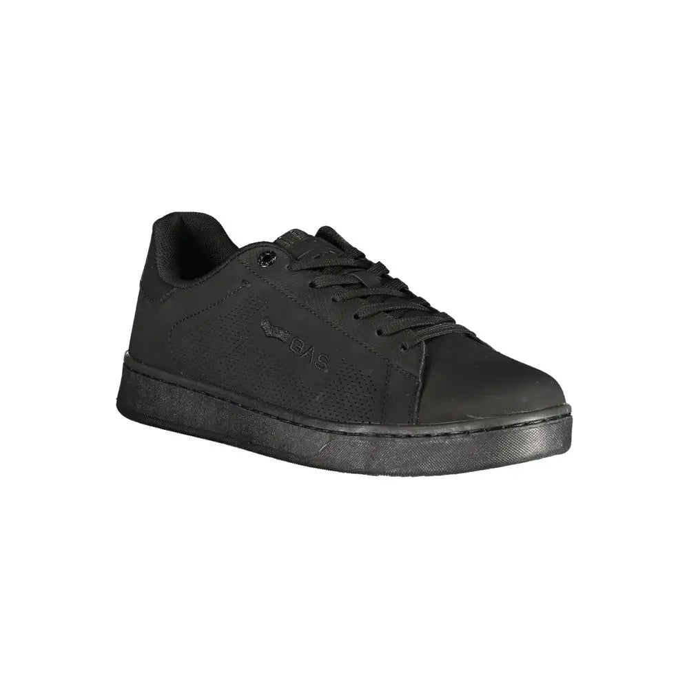 Gas black polyurethane herresneaker i sort læder med mat finish og perforeret detalje