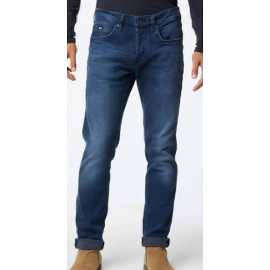 Gas Blue Cotton slim fit jeans i mørkeblå denim med rullede manchetter