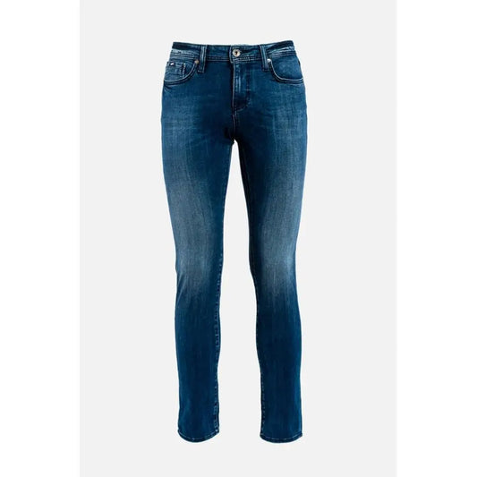 Gas Blue Cotton slim fit jeans i mørkeblå denim med faded wash