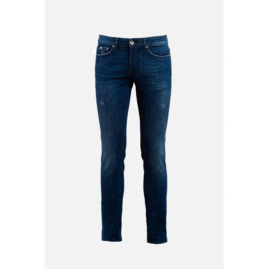 Gas Blue Cotton slim fit jeans i mørkeblå denim med subtil distress