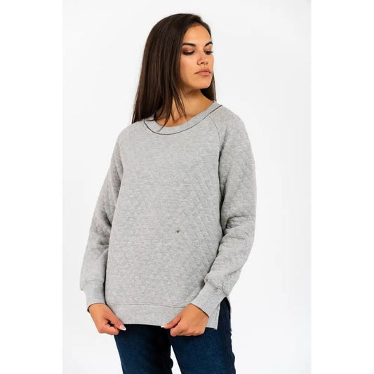 Grå quiltet gas gray cotton sweatshirt med diamantmønster og ribbade manchetter