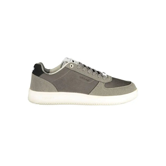 Grå gas gray polyester herresneaker i suede og mesh med sort hælflap
