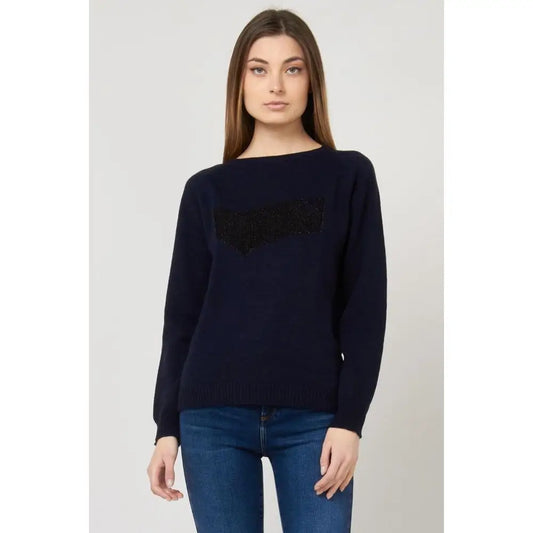 Gas navy blue marabou sweatshirt with black sequined chest graphic
