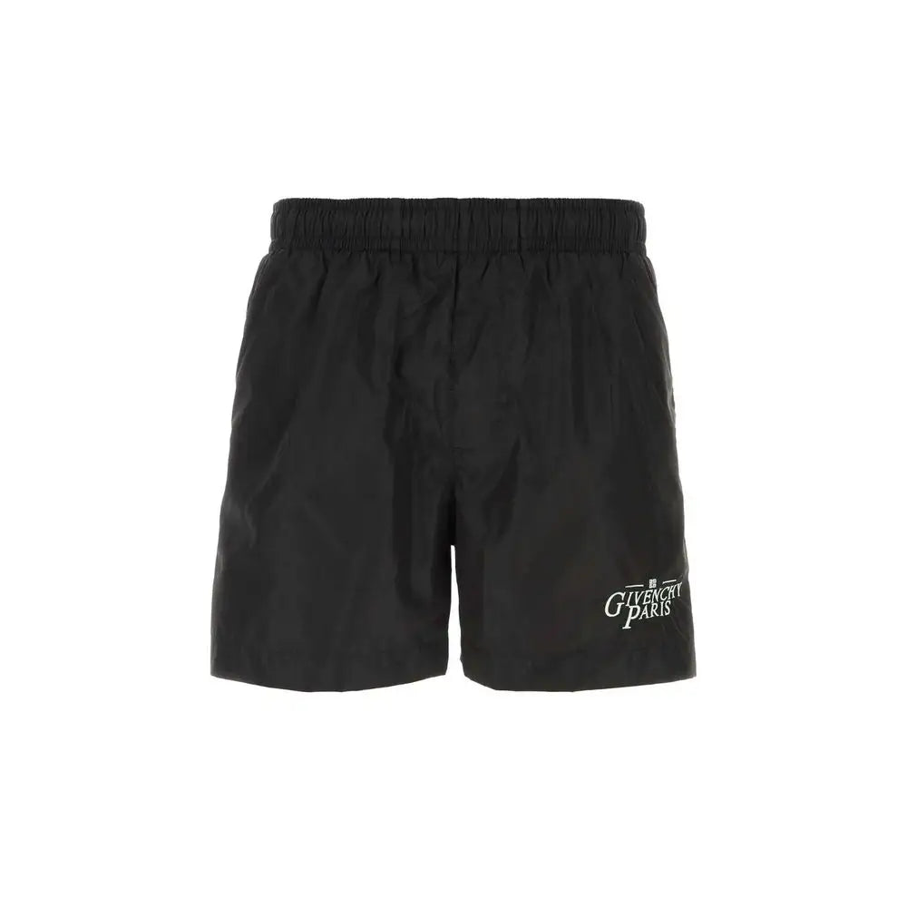Givenchy black polyamide swim shorts with subtle white logo on leg