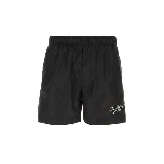 Givenchy black polyamide swim shorts with subtle white logo on leg