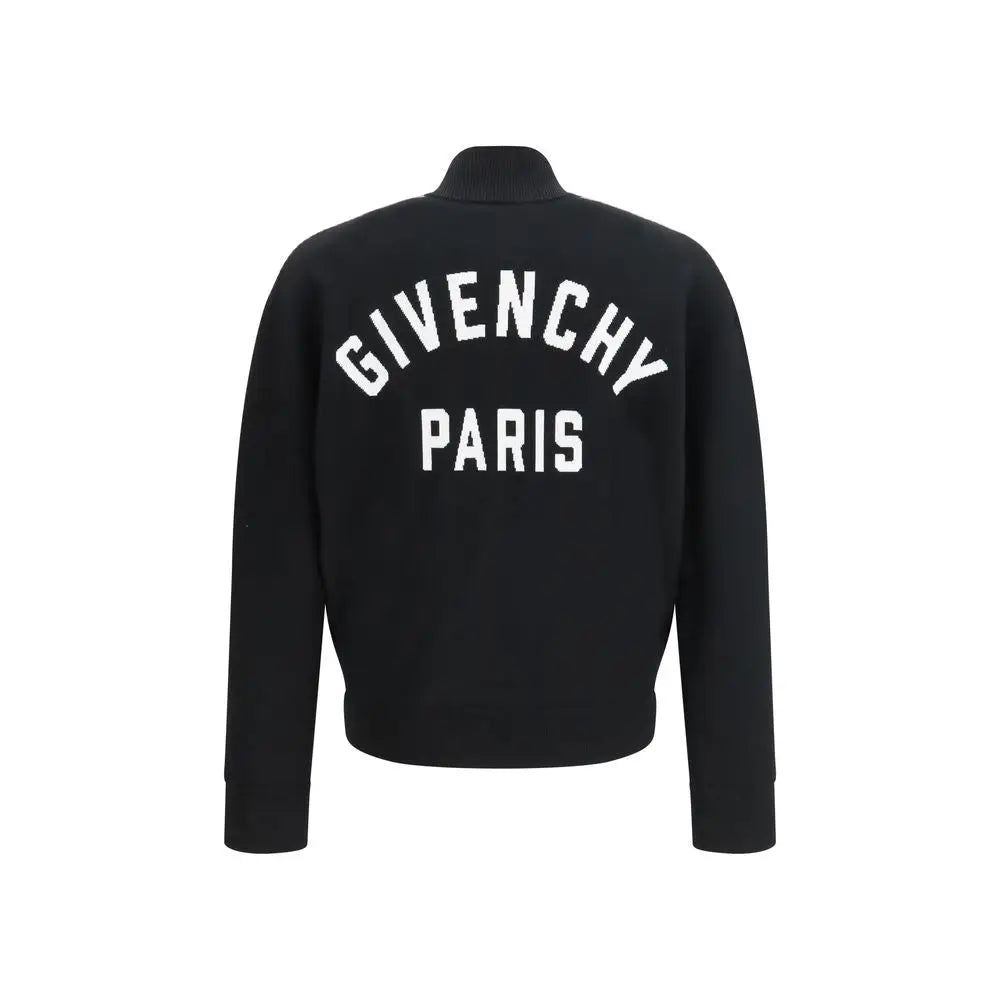 Givenchy sort sort cardigan med Paris bomber jakke i sort uld med hvid broderi